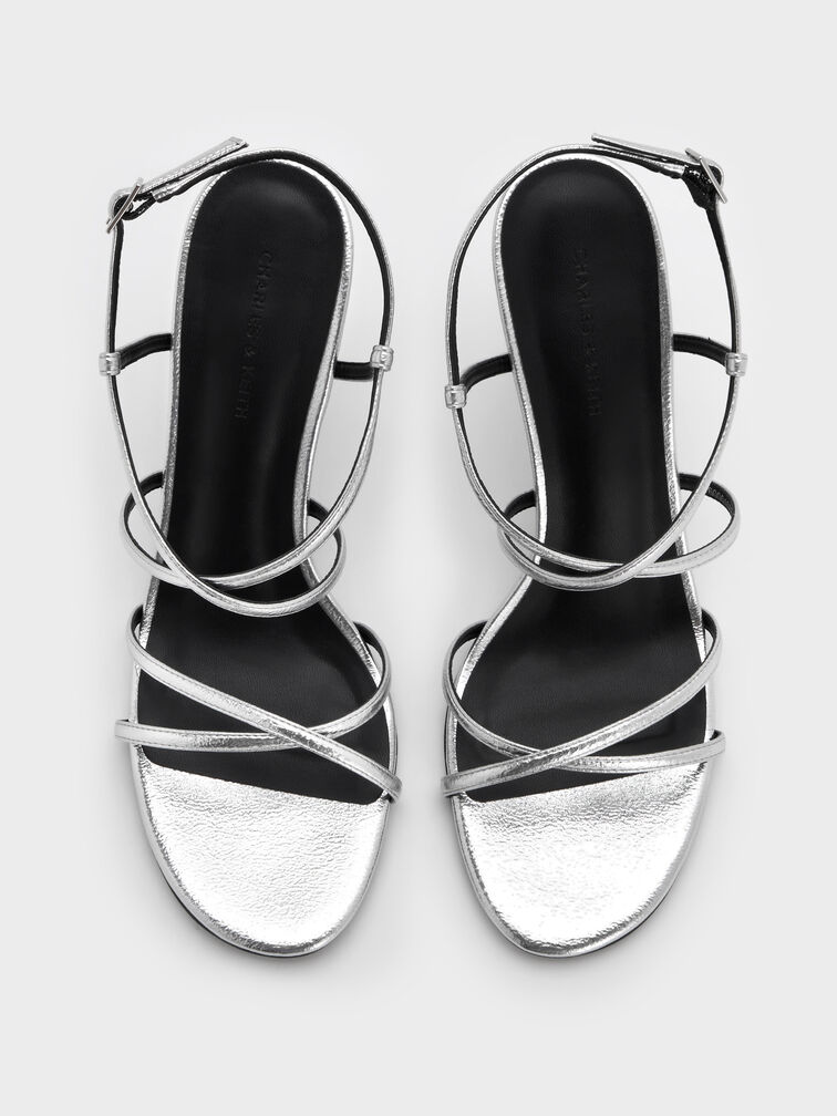 صندل ميتاليك كروس أوفر بكعب ترابيز, فضي, hi-res