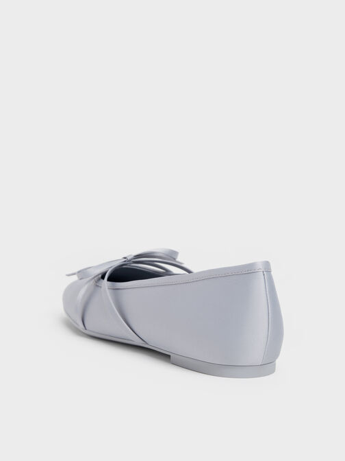 Satin Bow Ballet Flats, Grey, hi-res