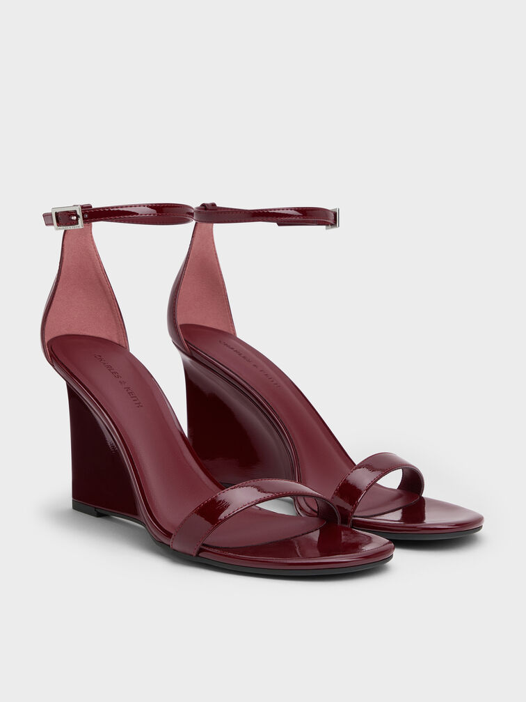 Patent Ankle-Strap Wedges, Burgundy, hi-res
