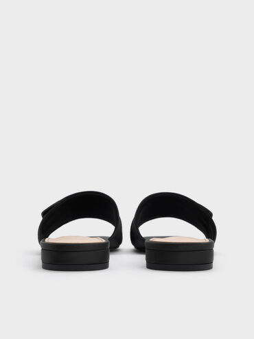 Teardrop-Crystal Buckled Slide Sandals, Black Textured, hi-res