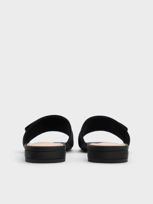 Teardrop-Crystal Buckled Slide Sandals, Black Textured, hi-res