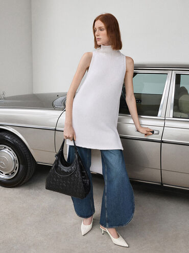 Ivette Woven Pointed-Toe Slingback Pumps, Chalk, hi-res