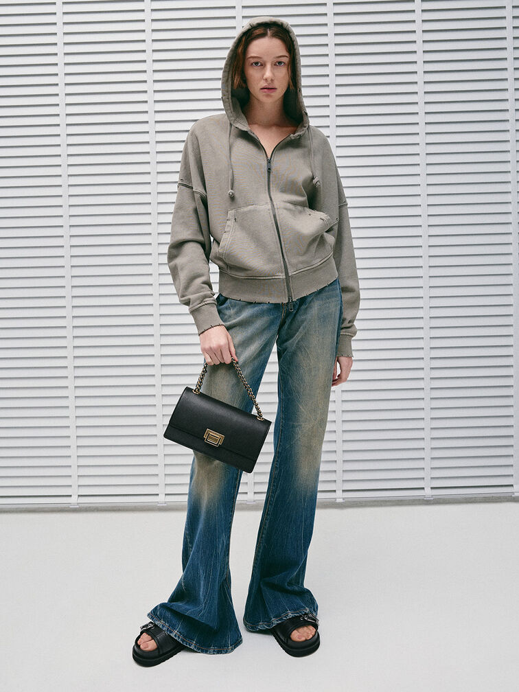 حقيبة كتف إيفرلاين بحزام مضفّر, أسود, hi-res