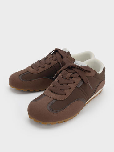 Nylon Contrast-Panel Sneakers, Dark Brown Textured, hi-res