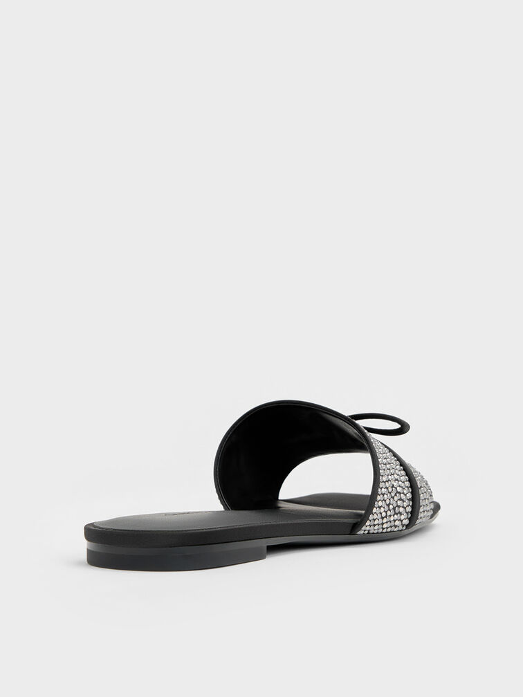صندل سهل الارتداء ساتان مزين بالكريستال وفيونكة, أسود خشن, hi-res