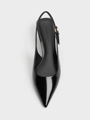 Pointed Slingback Kitten Heels, Black Boxed, hi-res