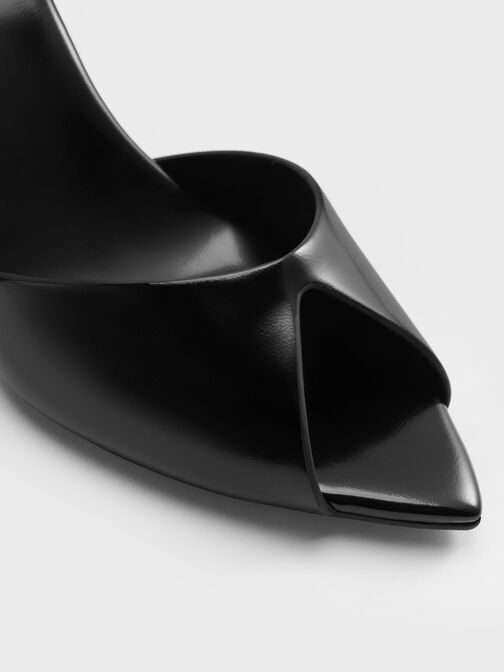 Pointed Peep-Toe Stiletto Sandals, Black Boxed, hi-res