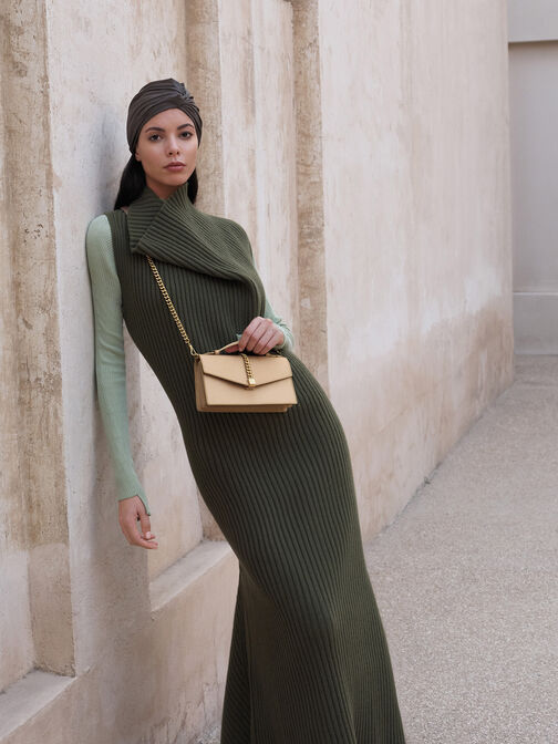 Taisia Chain Envelope Bag, Champagne, hi-res