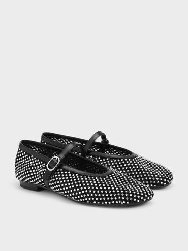 Maggie Mesh Crystal Mary Janes, Black, hi-res