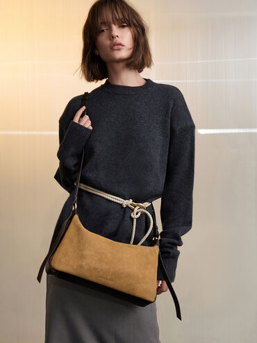 Calla Faux Suede Shoulder Bag, Sahara Sand, hi-res