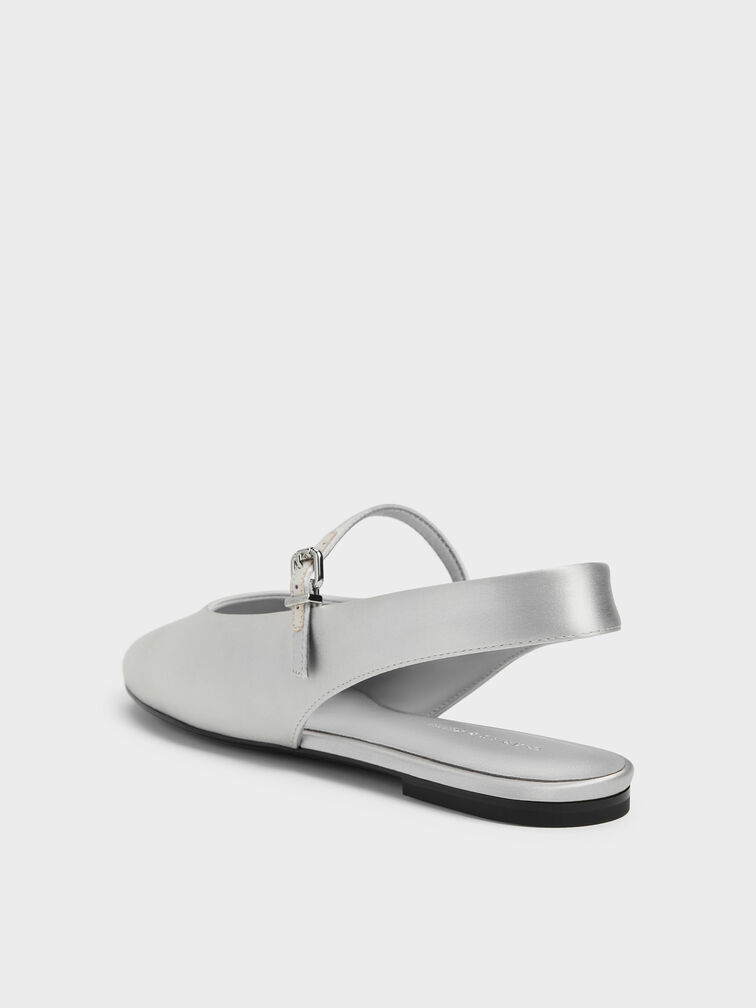 Imani Satin Slingback Flats, Silver, hi-res