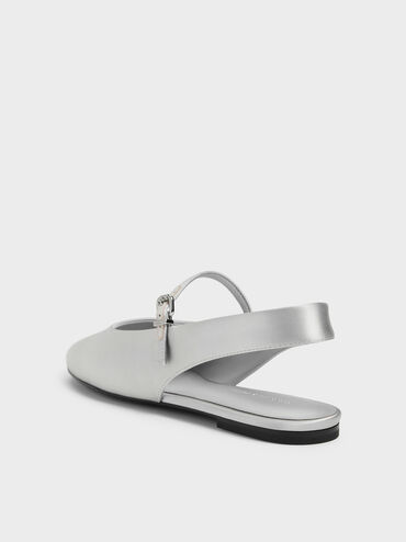 Imani Satin Slingback Flats, Silver, hi-res