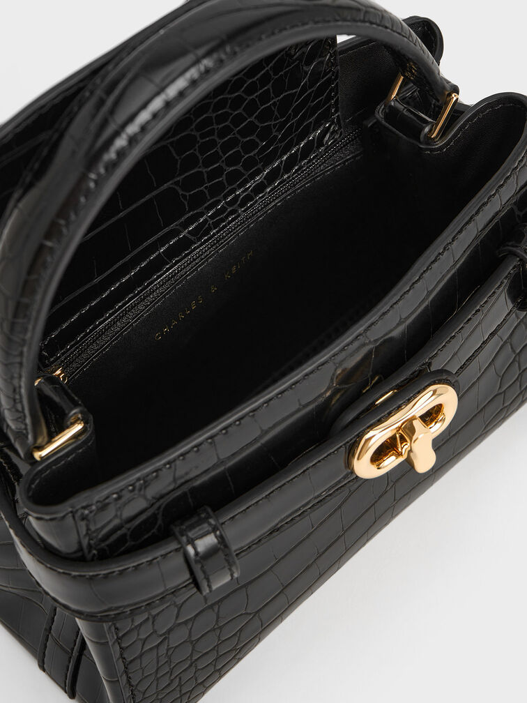 حقيبة أوبريل بمقبض علوي ونقشة جلد التمساح, أسود, hi-res