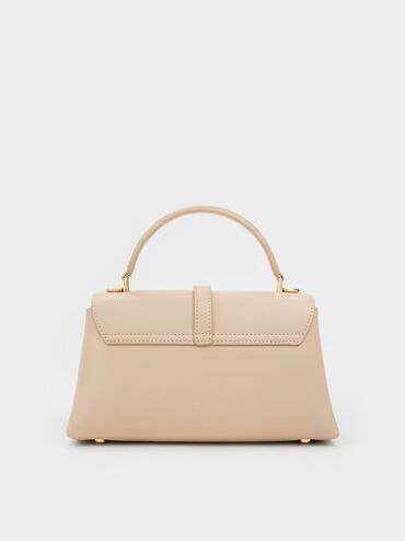 شنطة يد أدالين بمشبك معدني وحزام سلسلة, بيج مخملي, hi-res