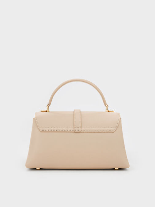 شنطة يد أدالين بمشبك معدني وحزام سلسلة, بيج مخملي, hi-res