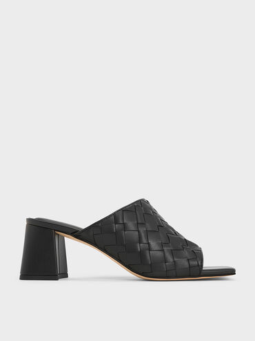 Ivette Woven Heeled Mules, Black, hi-res