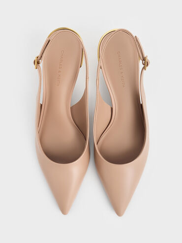 Metallic Kitten-Heel Slingback Pumps, Nude, hi-res