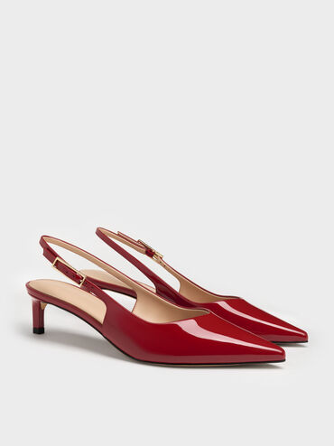 Luciana Patent Slingback Kitten Heels, Red, hi-res
