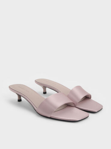 Susie Satin Kitten-Heel Mules, Mauve, hi-res