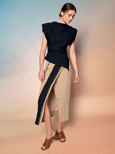 حذاء ميول إيفيت بكعب عالٍ وتصميم منسوج ومقدمة مربعة, بني, hi-res