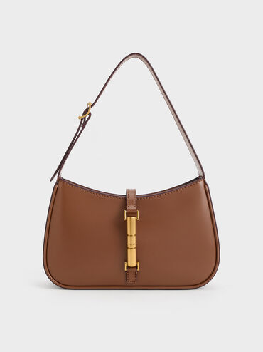 Cesia Metallic-Accent Shoulder Bag, Chocolate, hi-res