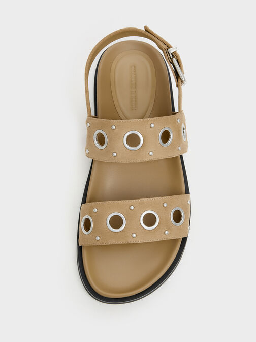 Faux Suede Grommet Slingback Sandals, Sand, hi-res
