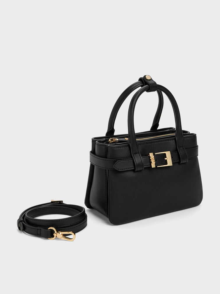 Jody Leather Belted Tote Bag, Black, hi-res
