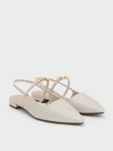 Trifina Pearlescent Pointed Slingback Flats, White, hi-res