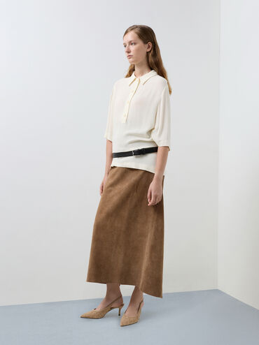 حذاء بامب إيڤيت بتصميم متشابك مفتوح من الخلف ومزوّد برباط خلفي بمقدمة مدببة وكعب عالٍ من الشمواه, رملي, hi-res