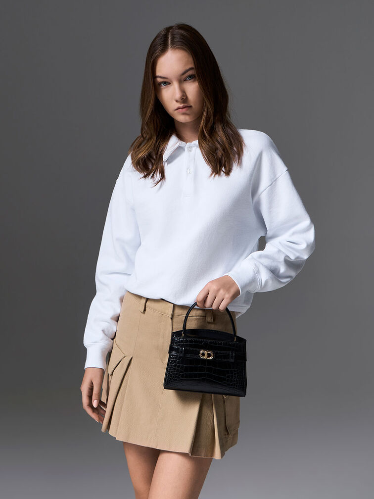 حقيبة أوبريل بمقبض علوي ونقشة جلد التمساح, أسود, hi-res