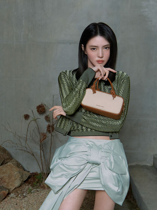 حقيبة مستطيلة سامي من القماش بمقبض مزين بعقدة, رمادي مائل للبني كانفاس, hi-res