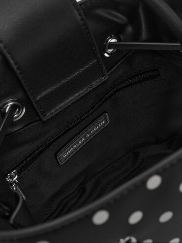 حقيبة باكيت هازل بفيونكة ونقشة منقطة, أسود كلاسيكي, hi-res