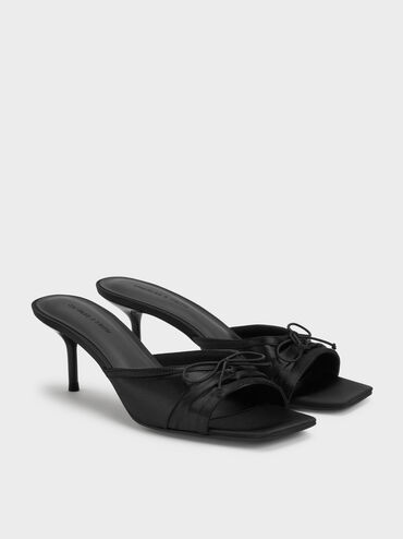 Sadira Satin Heeled Mules, Black Textured, hi-res
