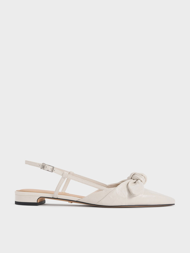 Jayce Leather Knot-Bow Slingback Flats, White, hi-res