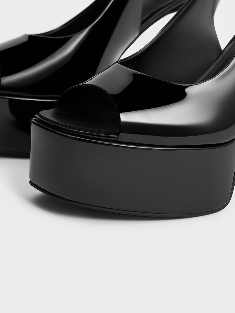 Patent Peep-Toe Stiletto-Heel Platform Sandals, Black Patent, hi-res