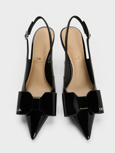 Lu Patent Leather Bow Blade-Heel Slingback Pumps, Black Patent, hi-res