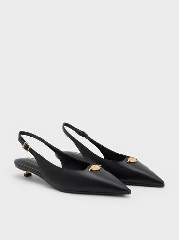 Metallic-Accent Kitten-Heel Slingback Pumps, Black, hi-res