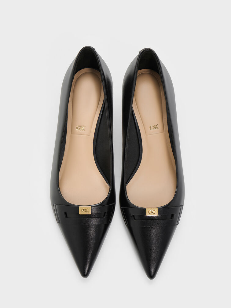 Georgina Leather Kitten Heels, Black, hi-res