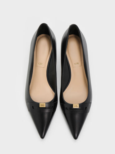 Georgina Leather Kitten Heels, Black, hi-res