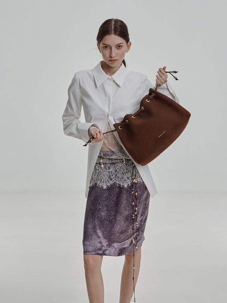 Moxie Drawstring Bucket Bag, Dark Brown, hi-res