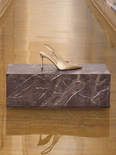 حذاء سلينغ باك (بامبس) من الساتان, ذهبي, hi-res