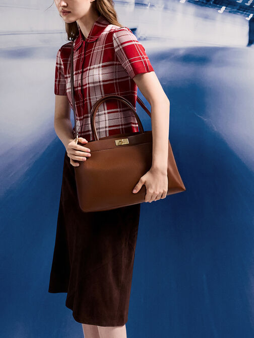 Lennie Top Handle Satchel Bag, Dark Brown, hi-res
