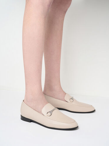 حذاء لوفر ليزلي مزين بحلية معدنية, بيج, hi-res