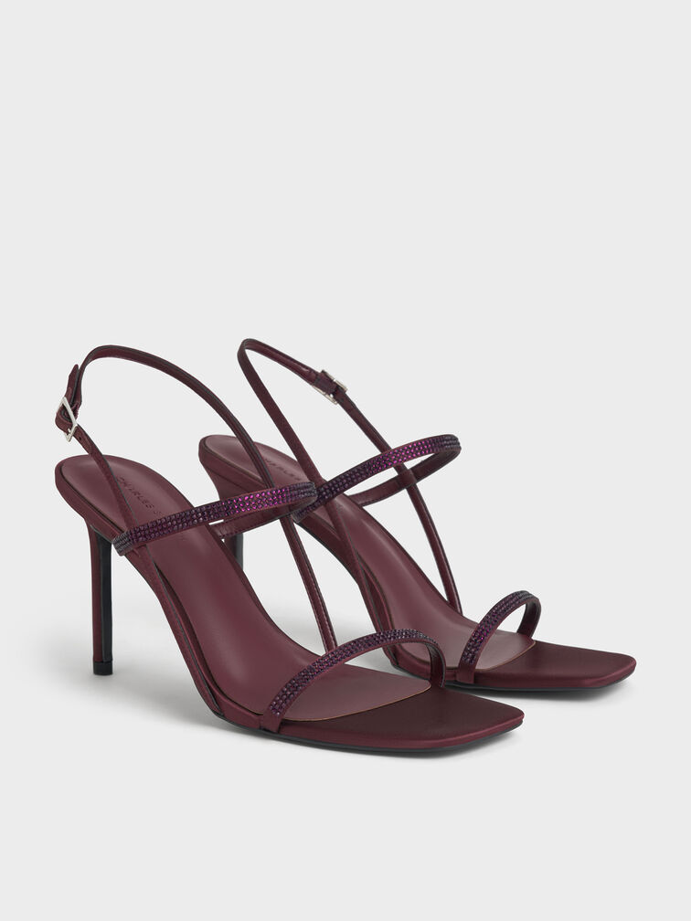 Arona Satin Crystal Stiletto Sandals, Burgundy, hi-res