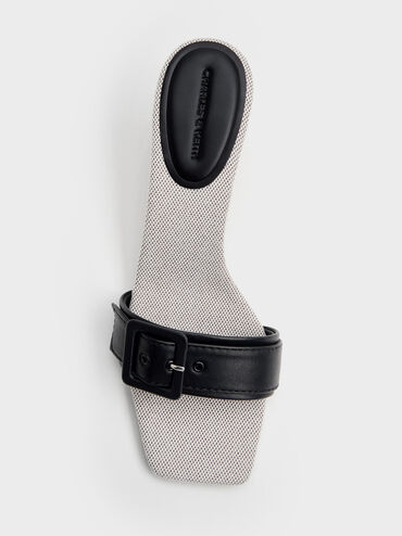 Buckle-Strap Heeled Mules, Black, hi-res