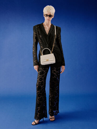 حقيبة ليني بمقبض علوي وحزام سلسلة, كريمي, hi-res