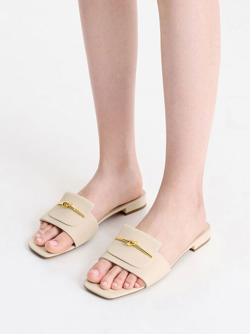 Knotted Accent Slide Sandals, Chalk, hi-res