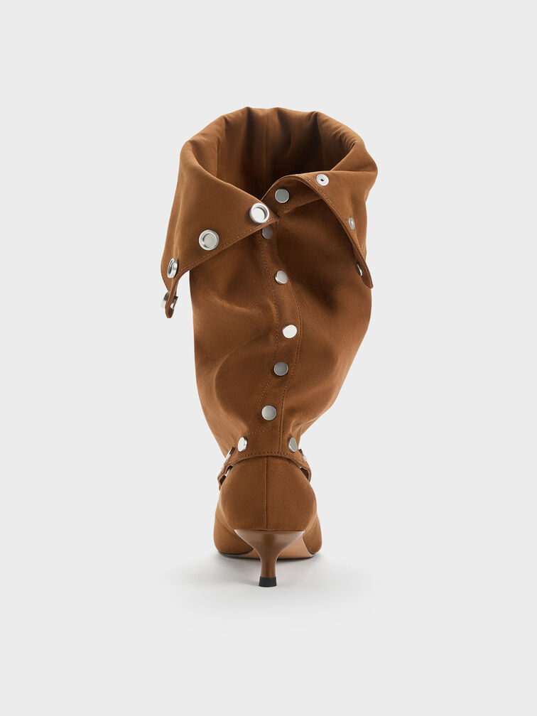 Gael Faux Suede Studded Convertible Kitten-Heel Knee-High Boots, Brown, hi-res