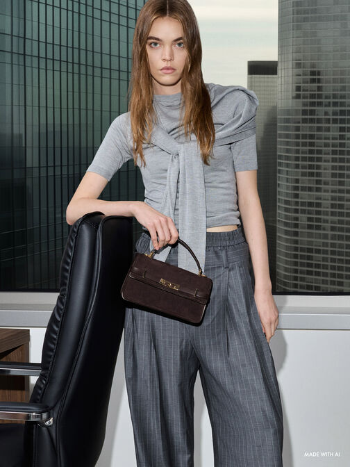 Arlet Belted Top Handle Bag, Espresso Brown, hi-res