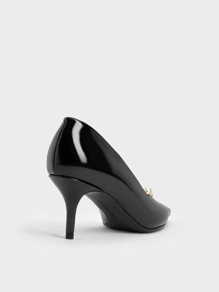 حذاء كعب ماري بمقدمة مدببة مزين باللؤلؤ, صندوق أسود, hi-res